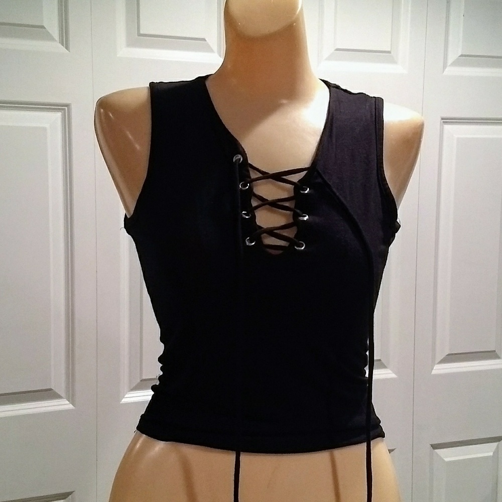 Black crop top with lace up front size small